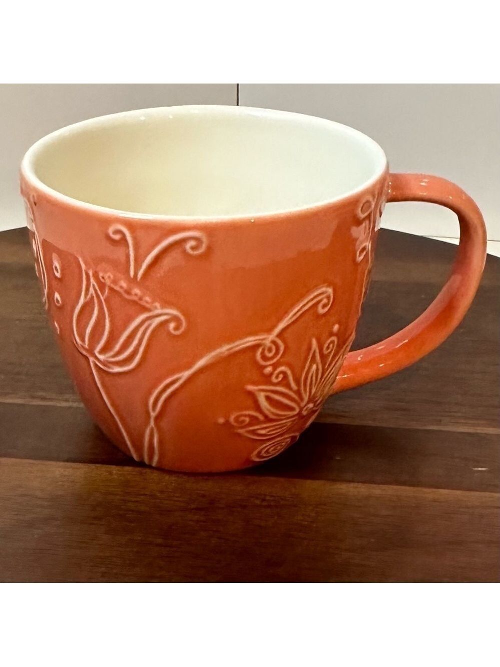 Starbucks 2006 Peach Pink Spring Floral Embossed Latte Mug – 12 oz